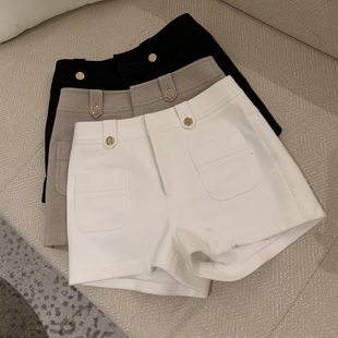 金扣腰袢百搭宽松短裤 女秋冬显瘦设计感a字直筒休闲裤