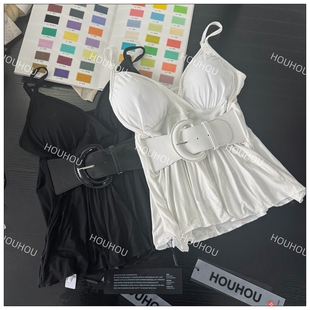 【软玉教主】双色拼接皮带针织吊带打底衫