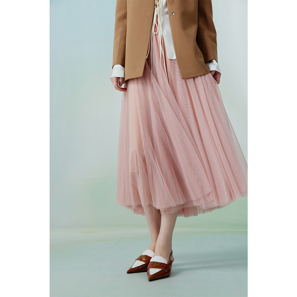 奥芝国重工大摆温柔百搭仙女网纱半裙女2026早春新款双层百褶长裙