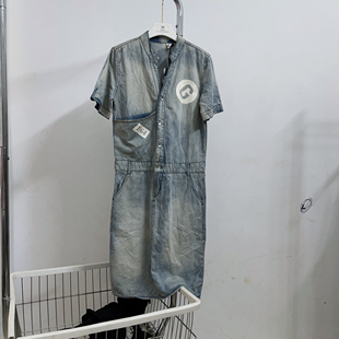 水洗牛仔连衣裙女收腰显瘦薄款夏季休闲重工烫金包臀裙子女后开叉