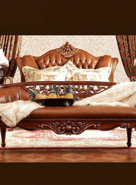 美式实木床尾凳真皮床榻靠背长凳家用门口换鞋凳卧室床前凳穿鞋凳