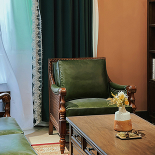 实木沙发客厅复古真皮沙发组合欧式 美式 小户型别墅轻奢皮艺沙发
