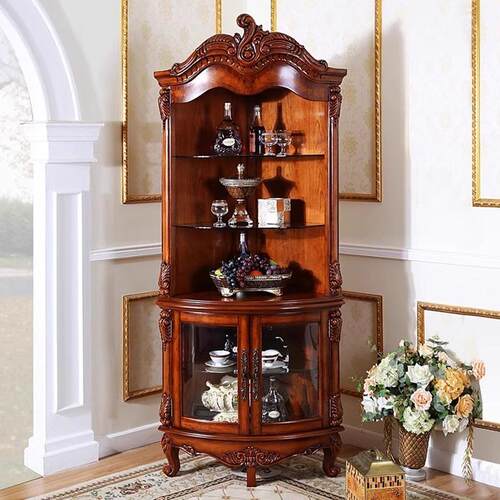 美式实木欧式雕花角柜