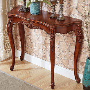 美式 沙发背几实木玄关台走廊入户玄关柜 半圆玄关桌靠墙桌子欧式