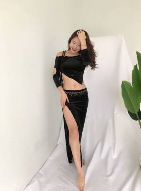 2019南韩丝绒肚皮舞团队表演服装练功服，中袖秋冬款肚皮舞服
