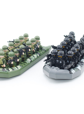 军事积木小兵人仔二战特种兵悍马装甲车警察士兵军人男孩拼装玩具