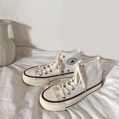 女1970s学院风小白鞋 金屿鹿 ulzzang高帮原宿厚底百搭增高帆布鞋