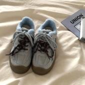 金屿鹿小众海盐蓝加绒板鞋 潮 休闲德训鞋 女冬季 复古百搭保暖二棉鞋