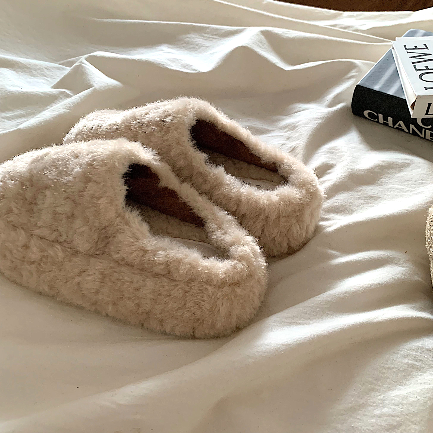 奶油卷羊~毛茸茸温柔厚底毛毛鞋女冬外穿ins网红加绒一脚蹬棉拖鞋