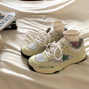 金屿鹿 女2025新款 网面透气百搭休闲运动鞋 潮 小众星星厚底阿甘鞋