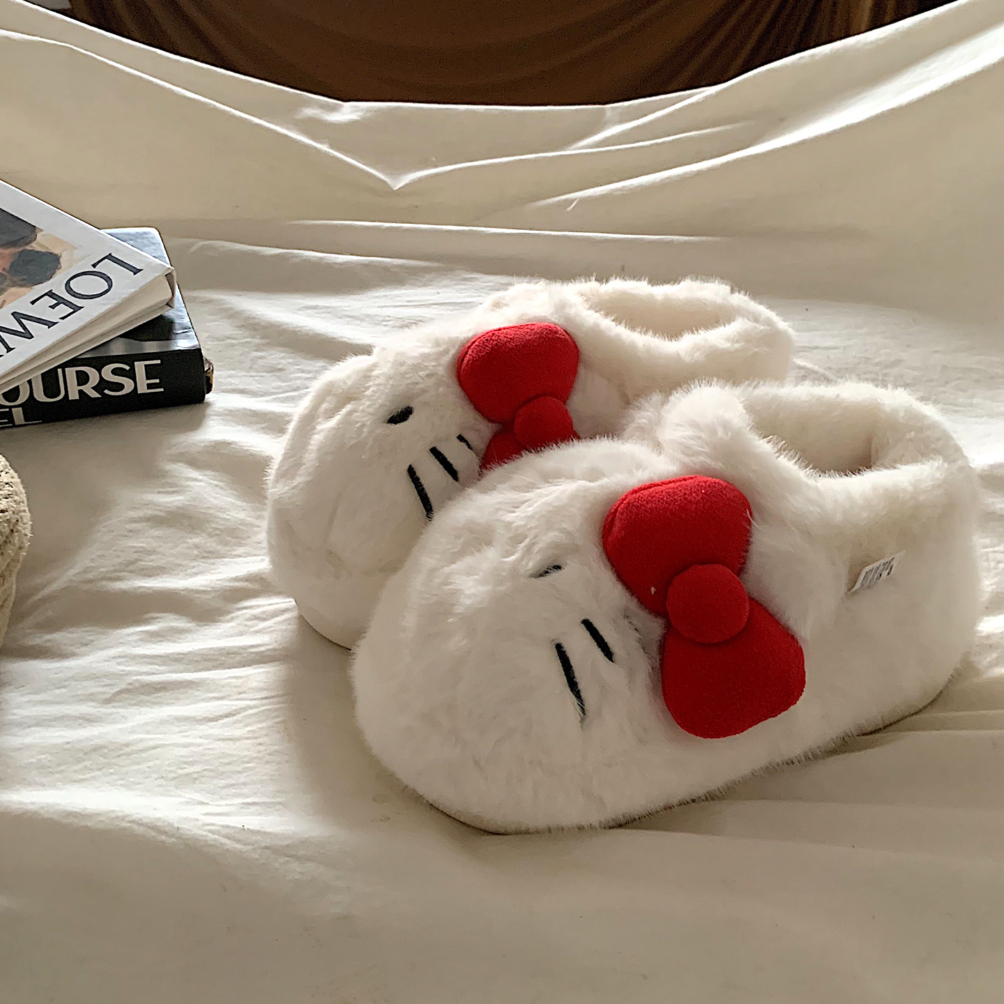 超暖和kt猫~软萌可爱加绒包跟棉拖鞋女外穿ins网红加厚保暖毛毛鞋