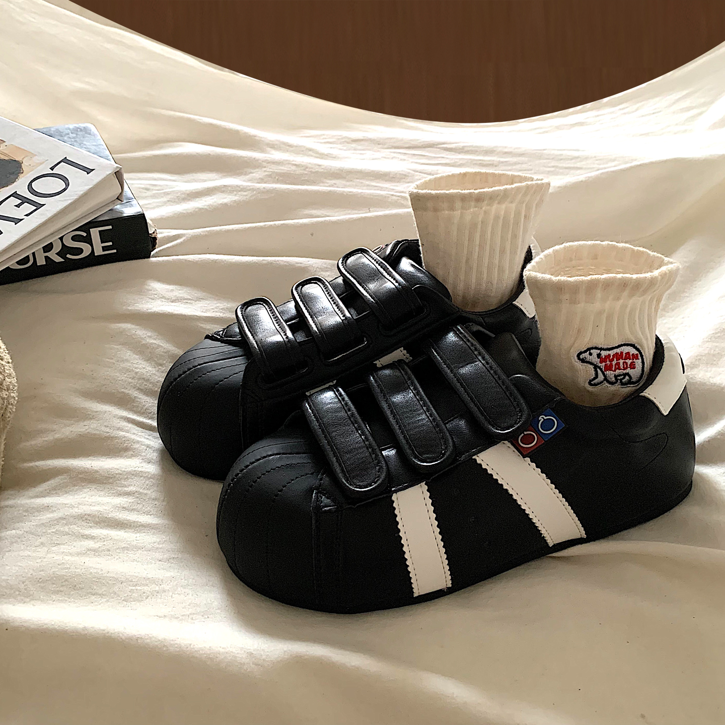 丑萌大头魔术贴厚底休闲板鞋