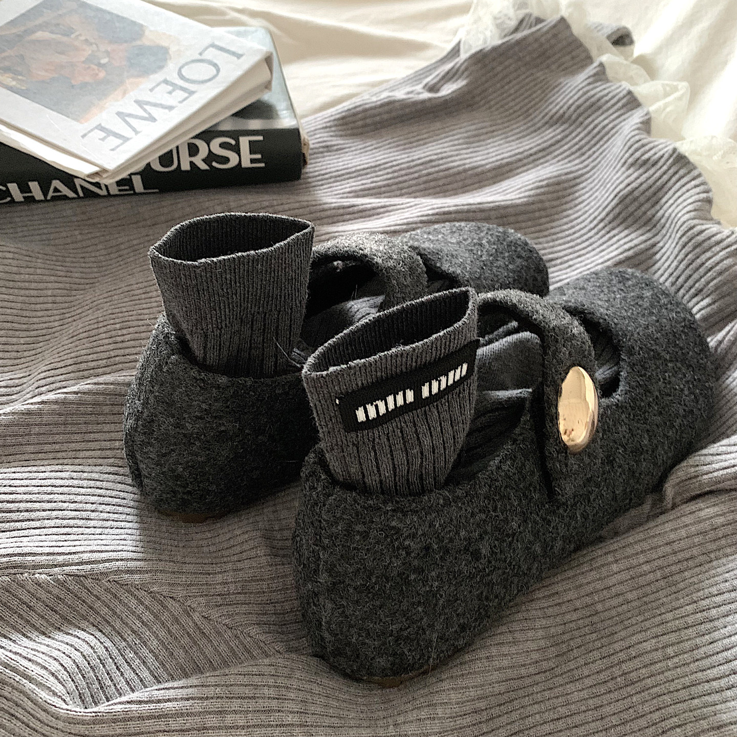 高及灰~增高厚底加绒毛呢玛丽珍毛毛鞋女ins温柔风一脚蹬棉鞋瓢鞋,女鞋,玛丽珍鞋,淘宝优惠券,粉丝福利购,淘宝优惠卷