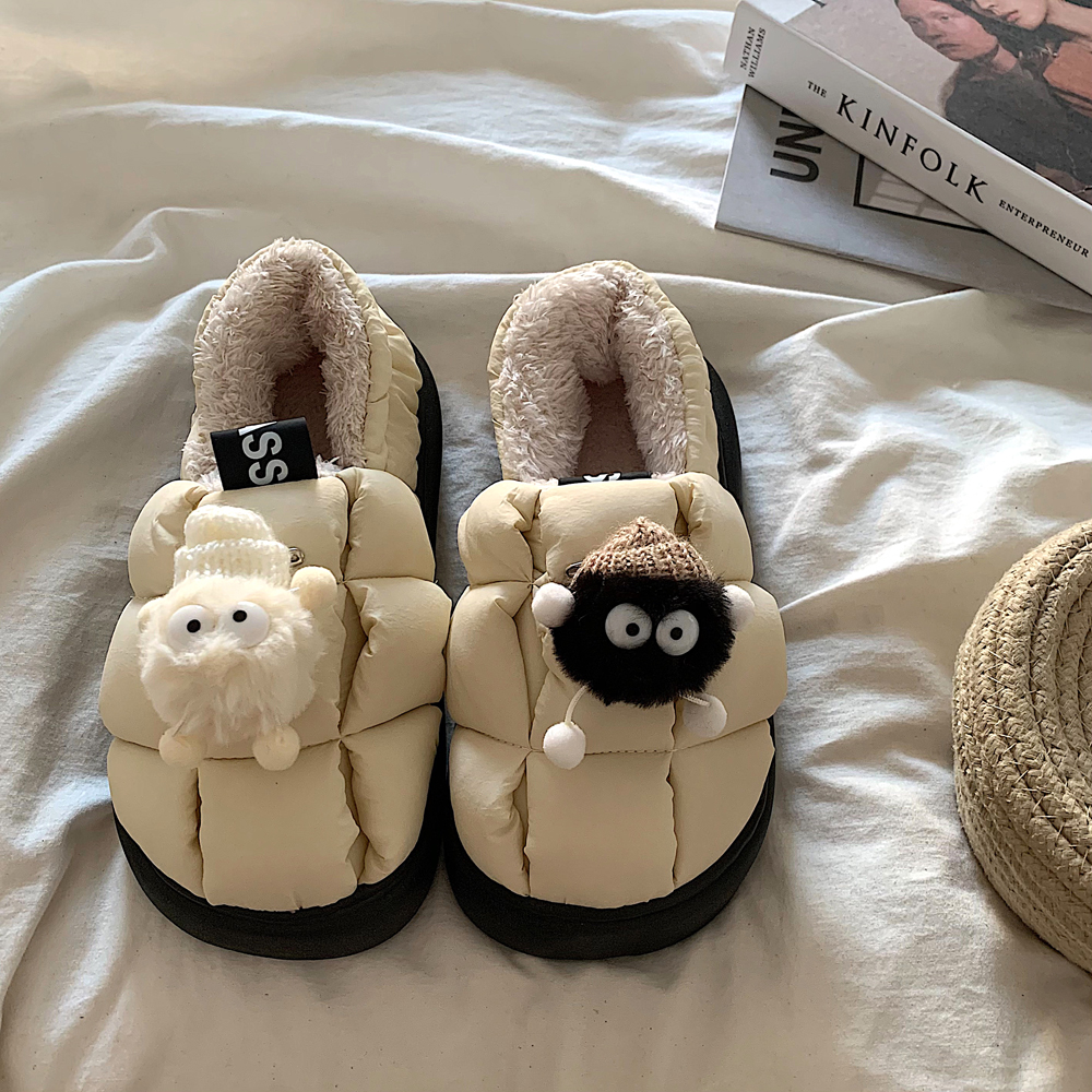 ins卡通可爱小煤球踩屎感棉拖鞋女2024外穿秋冬居家包跟保暖棉鞋