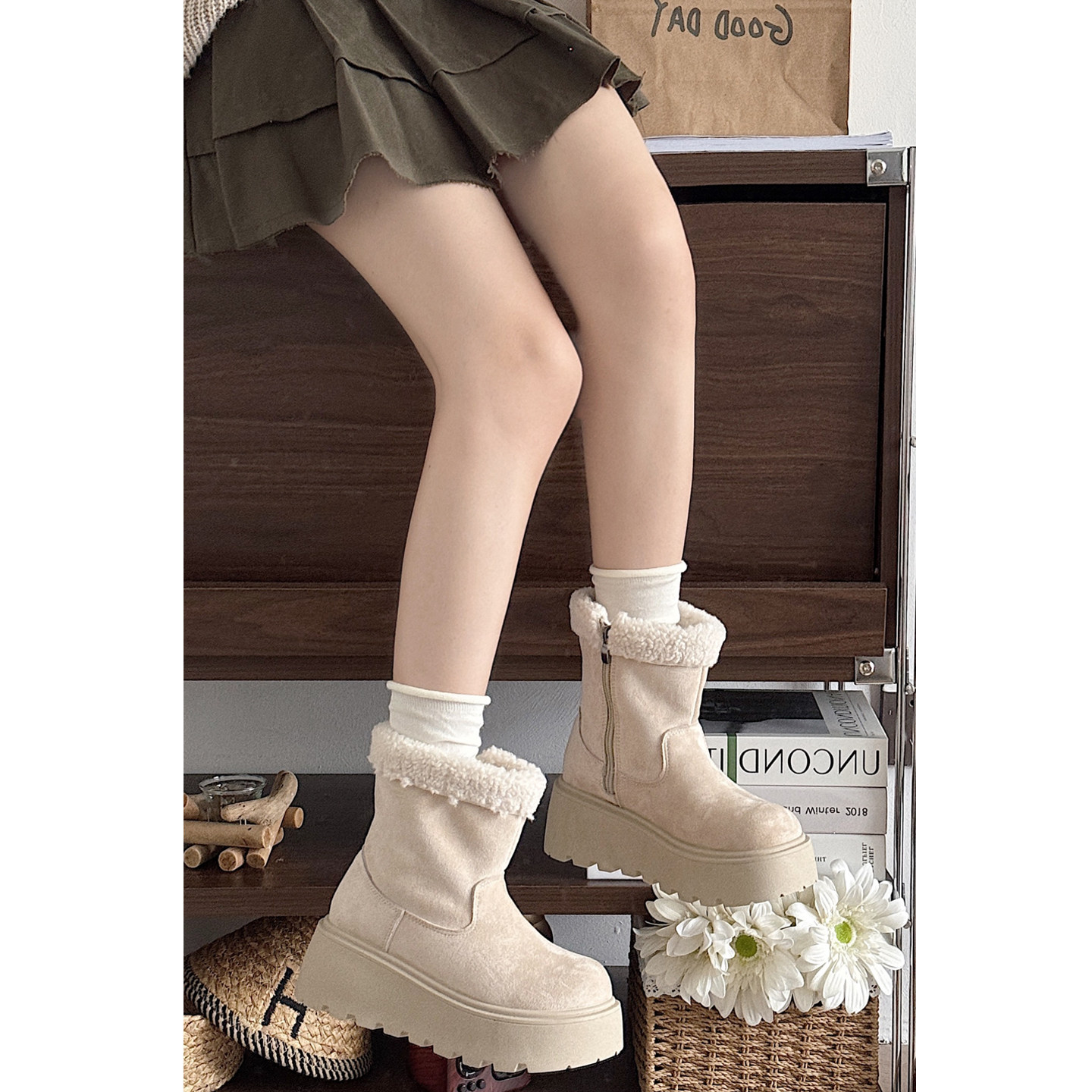 奶乎乎~6cm松糕厚底配裙子加绒保暖雪地靴女ins韩版复古加厚棉鞋,女鞋,时尚雪地靴,淘宝优惠券,粉丝福利购,淘宝优惠卷