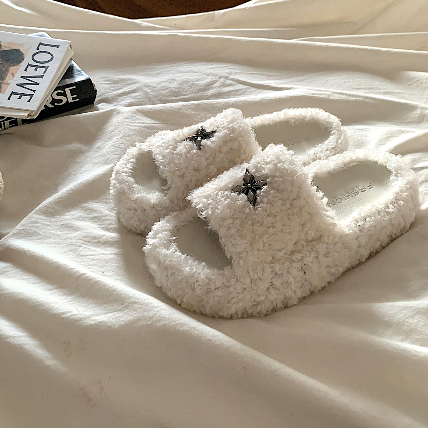 软糯卷毛~ins毛茸茸厚底毛毛拖鞋女冬外穿网红百搭加绒保暖棉拖鞋