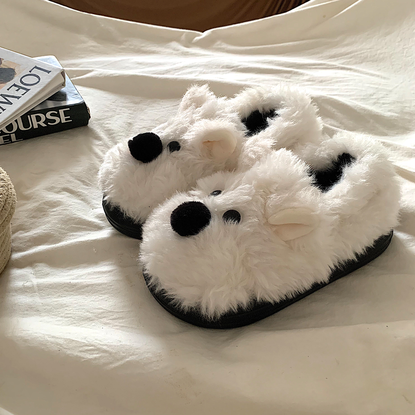 奶呼呼~可爱小狗居家保暖包跟毛毛鞋女冬外穿网红时尚加绒棉拖鞋