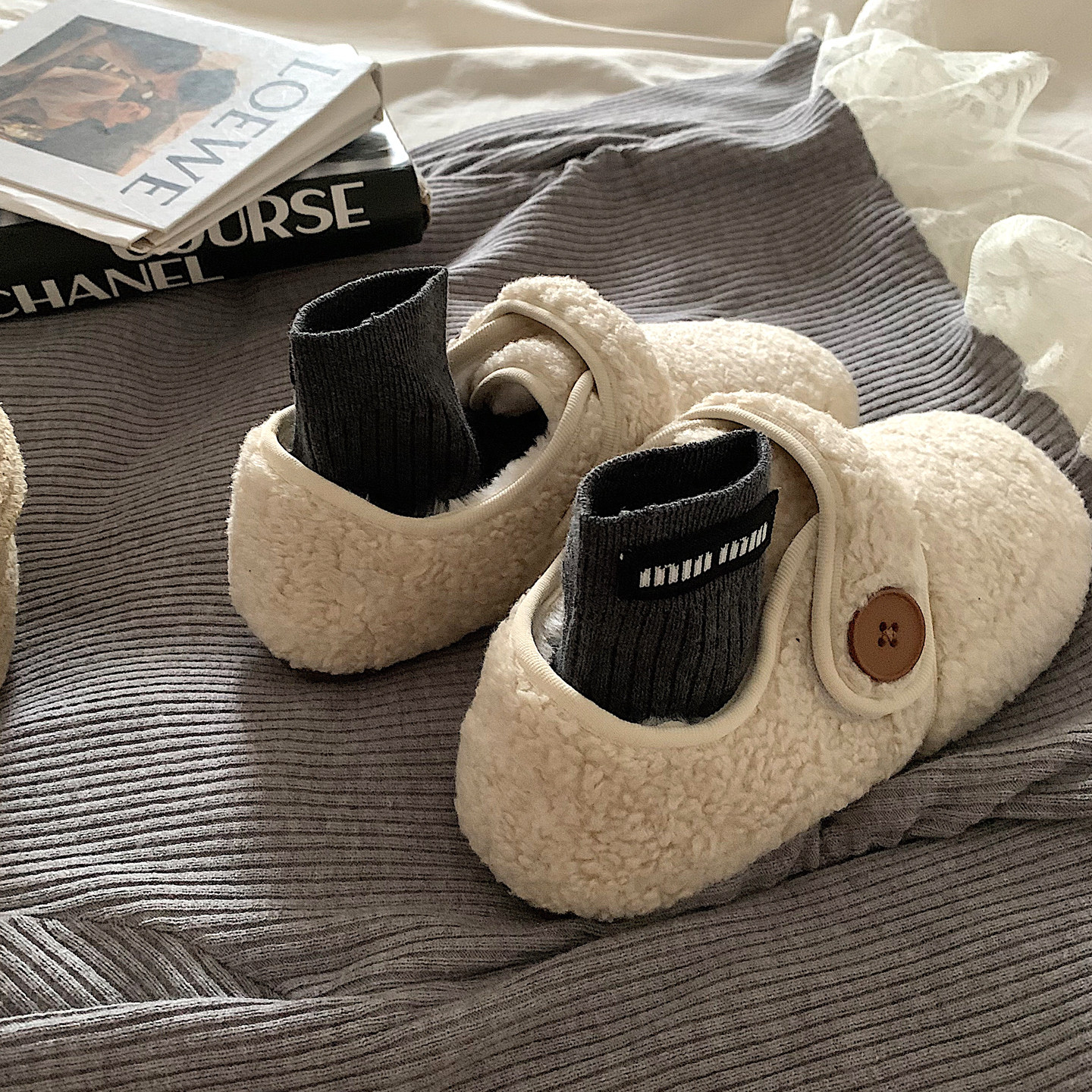 暖糯卷羊~ins羊羔毛魔术贴加绒毛毛鞋女冬季网红百搭保暖棉鞋瓢鞋,女鞋,棉鞋,淘宝优惠券,粉丝福利购,淘宝优惠卷