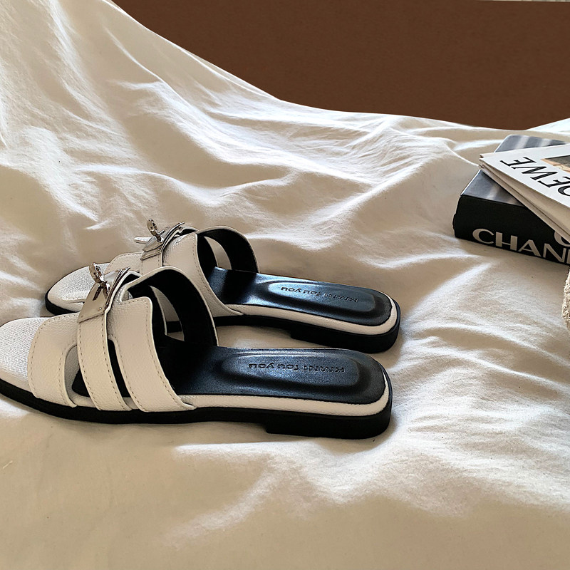 金屿鹿高及感老钱风平底一字拖女夏外穿ins法式韩版时尚海边拖鞋,女鞋,一字拖,淘宝优惠券,粉丝福利购,淘宝优惠卷