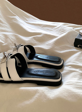 金屿鹿高及感老钱风平底一字拖女夏外穿ins法式韩版时尚海边拖鞋