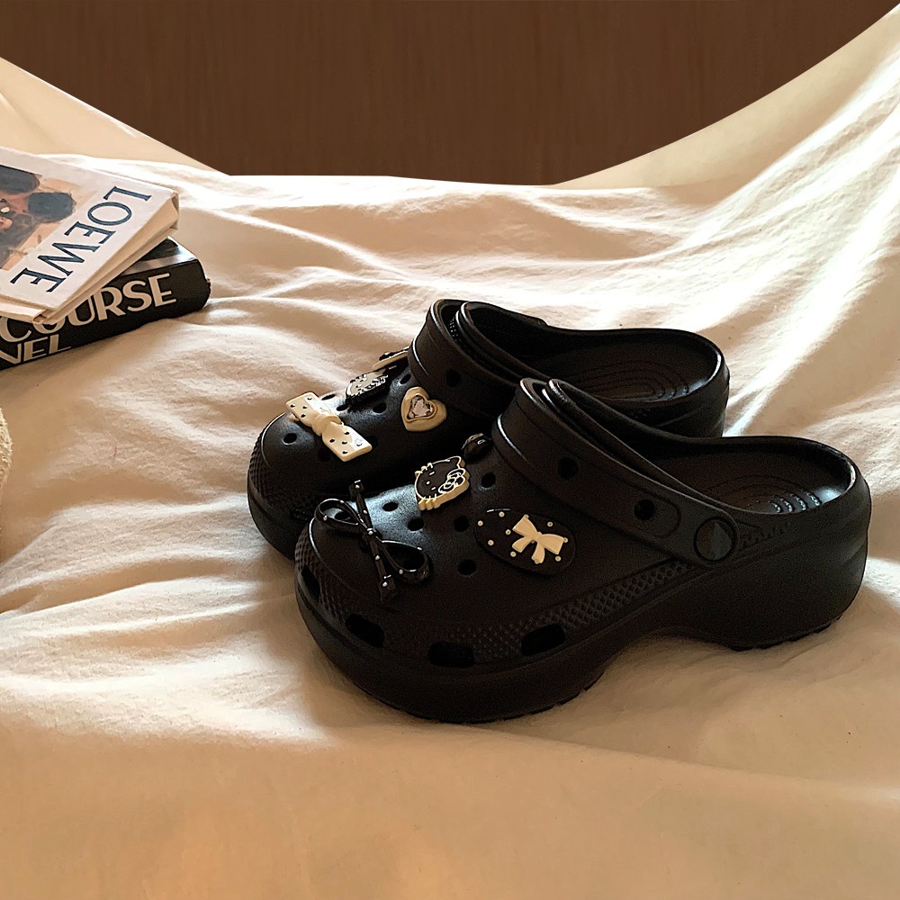 可爱少女kitty猫厚底洞洞鞋女夏外穿踩屎感学生DIY包头沙滩凉拖潮