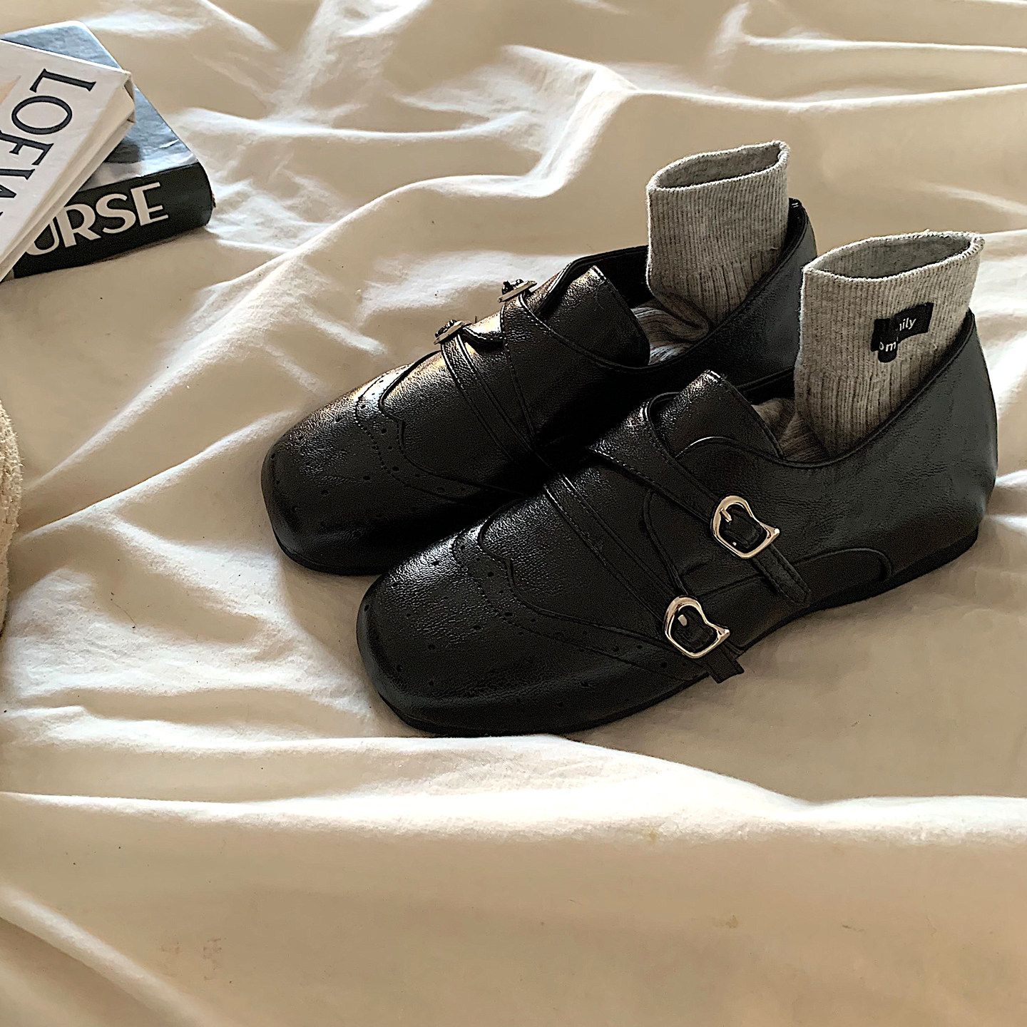 法式老钱风厚底黑色小皮鞋单鞋女春新款ins复古一脚蹬乐福鞋飘鞋,女鞋,浅口单鞋,淘宝优惠券,粉丝福利购,淘宝优惠卷