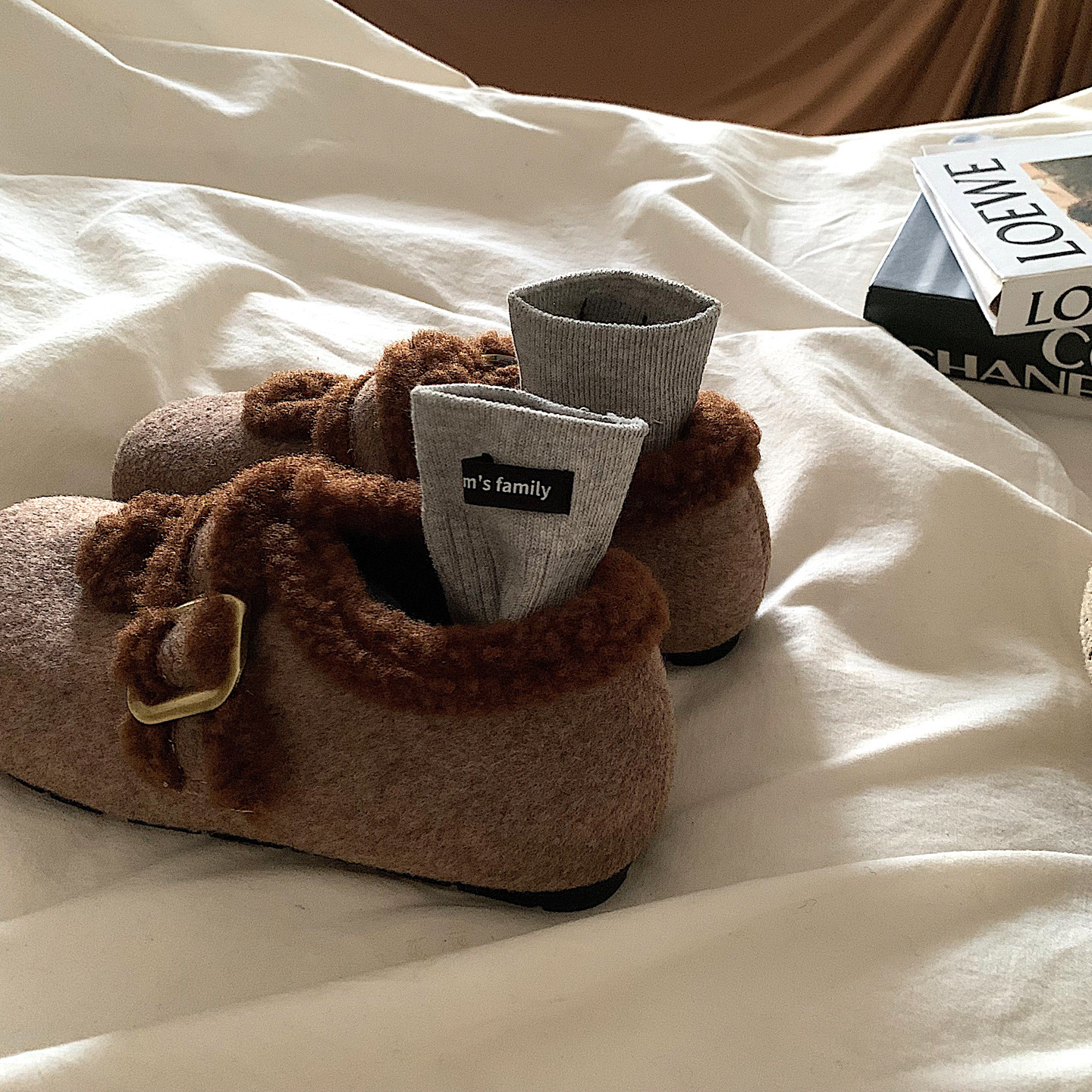 温暖时髦~小众复古加绒全包勃肯鞋女冬新款韩版一脚蹬棉鞋乐福鞋,女鞋,棉鞋,淘宝优惠券,粉丝福利购,淘宝优惠卷