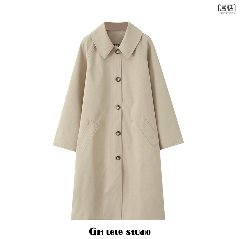 【包邮】美式复古风时尚气质纯色风衣长款翻领单排扣百搭大衣外套