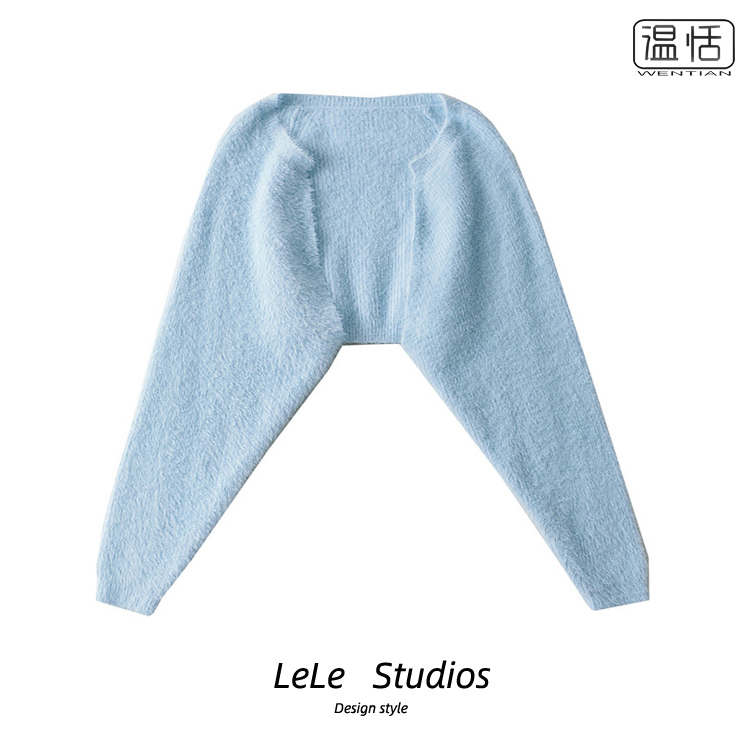 外搭针织披肩蝙蝠袖毛毛开衫