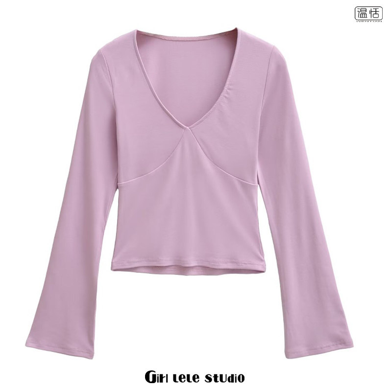 【包邮】美式辣妹风时尚V领交叉长袖T恤设计感修身显瘦百搭打底衫,女装/女士精品,T恤,淘宝优惠券,粉丝福利购,淘宝优惠卷