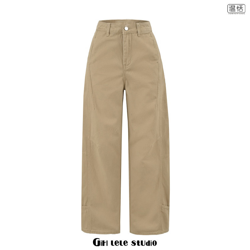 【包邮】美式复古风时尚工装裤高腰直筒裤设计感宽松显瘦百搭长裤,女装/女士精品,休闲裤,淘宝优惠券,粉丝福利购,淘宝优惠卷