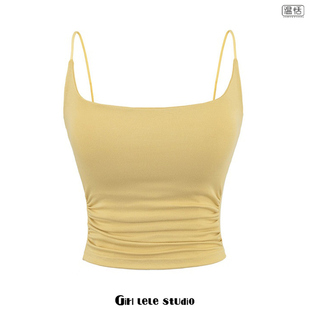 【包邮】纯欲辣妹性感修身显瘦皮筋带胸垫褶皱吊带背心女抹胸上衣