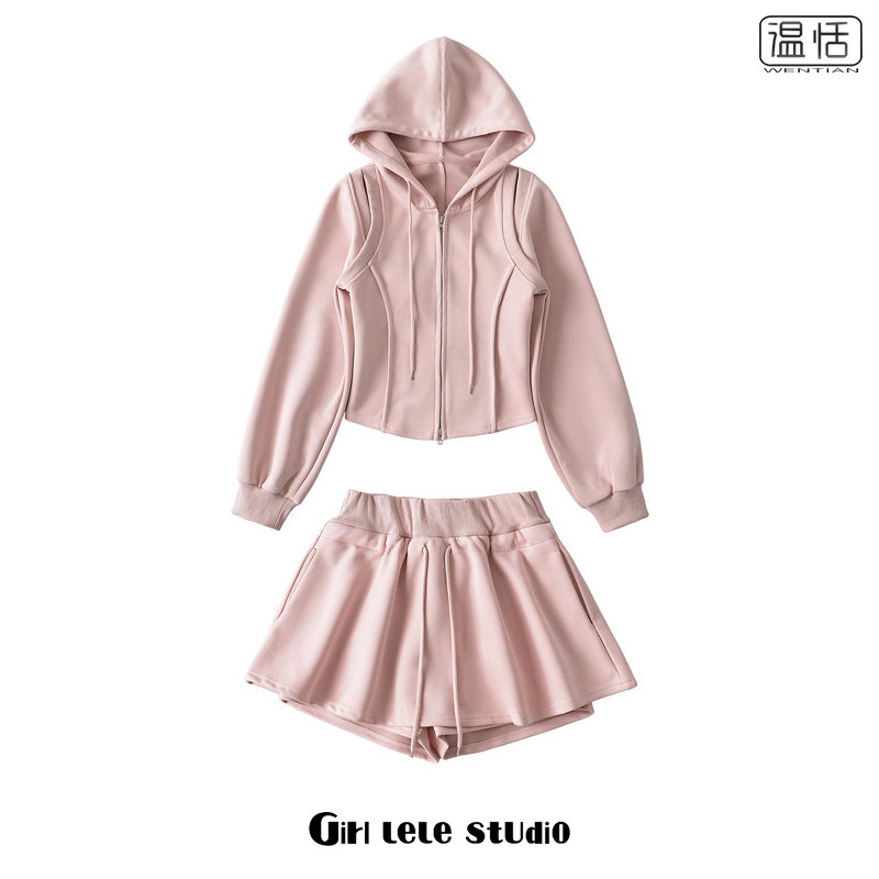 【包邮】辣妹街头慵懒风抽绳连帽卫衣套装女高腰运动短裙两件套潮,女装/女士精品,休闲运动套装,淘宝优惠券,粉丝福利购,淘宝优惠卷