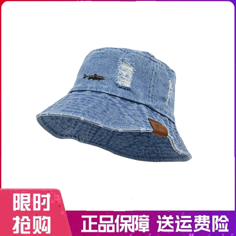户外帽子做旧复古水洗牛仔渔夫帽女春秋新款破洞做旧街头百搭盆帽
