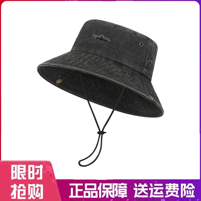 户外帽子情侣百搭牛仔遮阳钓鱼帽水洗做旧宽檐防风绳渔夫帽可折叠