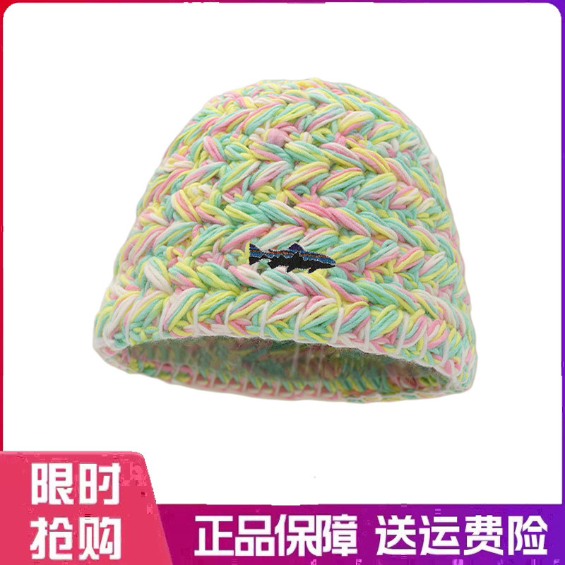 户外帽子韩版混色粗毛线帽女冬季大头加厚保暖针织渔夫帽护耳冷帽
