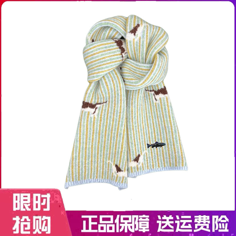 户外围巾可爱猫咪条纹撞色针织围巾女冬季保暖百搭甜美毛线围脖