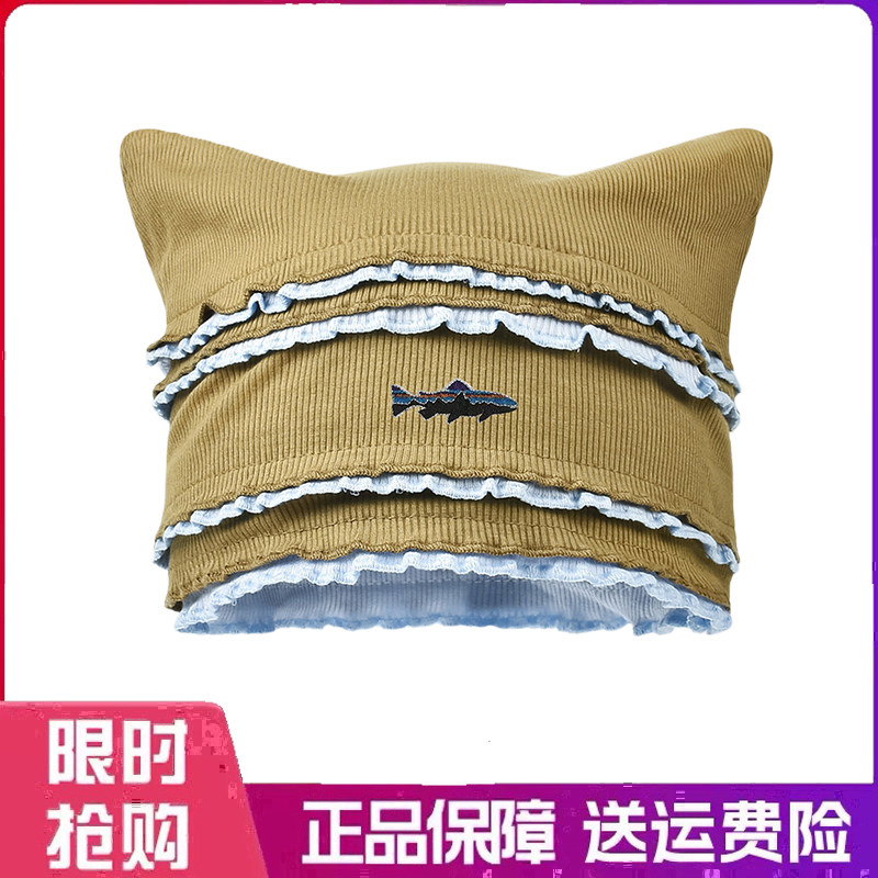 户外帽子甜美可爱猫耳朵堆堆帽女秋冬针织套头帽显脸小冷帽荷叶边
