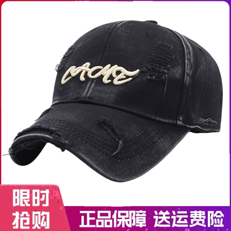 户外帽子时尚破洞字母棒球帽男女百搭软顶防晒牛仔鸭舌帽休闲遮阳