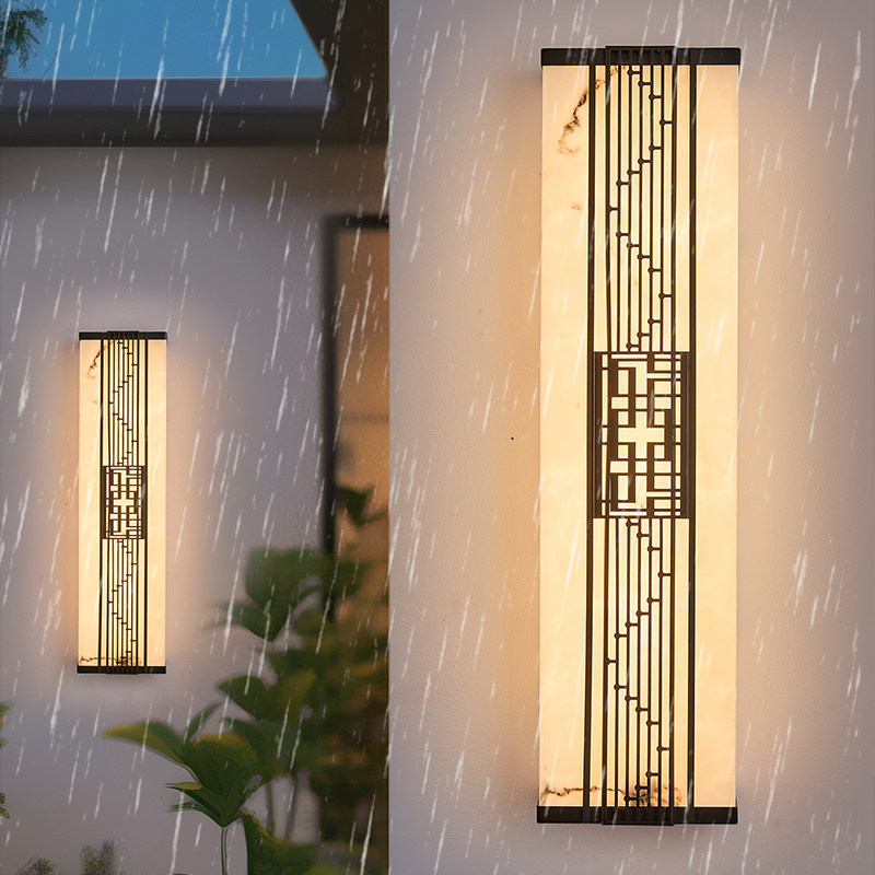 户外壁灯防水不锈钢仿云石庭院新中式别墅大门口门柱室外墙灯黑色