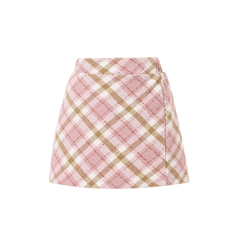 女童粉色格纹半身裙2026秋冬高级感裙裤儿童裙子女孩包裙A字短裙7
