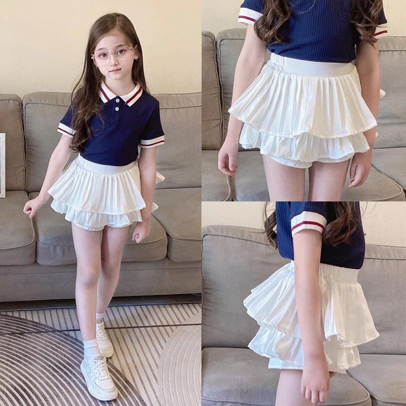 童装女童ins白色百褶裙春夏a字裙学院风半身裙裤蓬蓬蛋糕裙超短裙