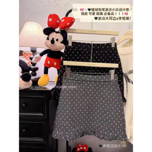 女童木耳边波点灰色毛呢半身裙小女孩秋冬韩系甜美a字包臀短裙裤5