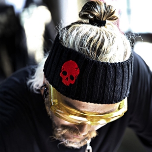 韩国潮牌BytheR骷髅刺绣宽松运动瑜伽弹力针织束发带发箍男女同款