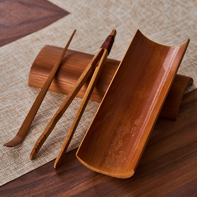 湘茗堂老竹碳化茶则三件套套装