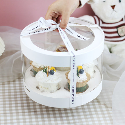 圆形透明开窗高端母亲节日裱花杯子纸杯蛋糕盒ins甜品包装打包盒