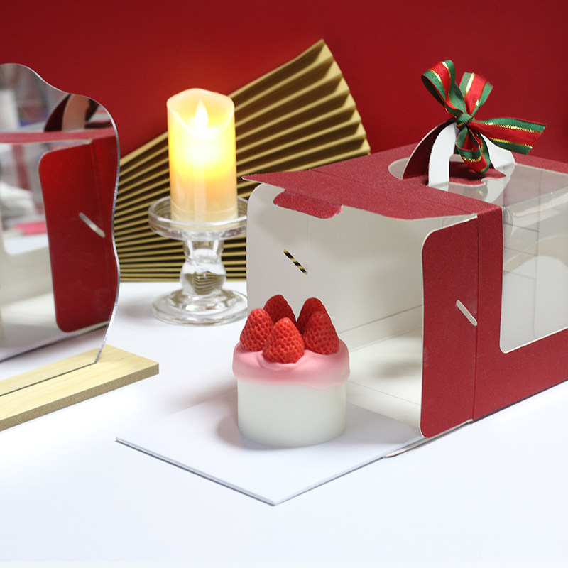 4寸6/烘焙包装盒慕斯盒 手提甜品蛋糕盒4/6/8寸圣诞新年包装盒