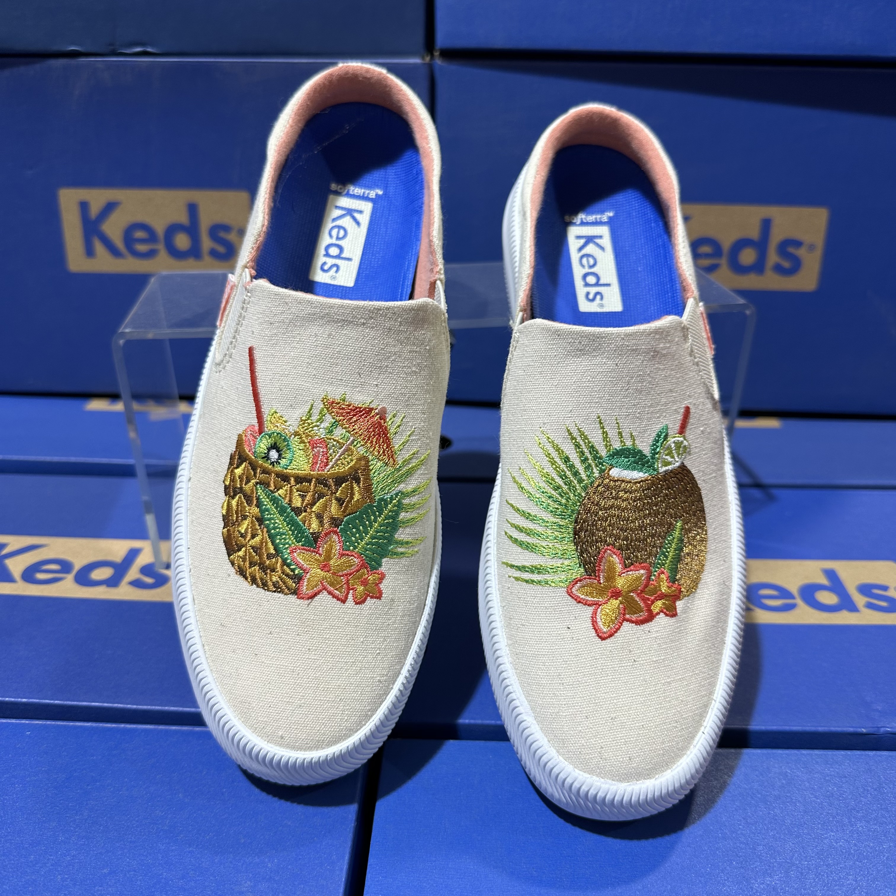 keds包头半拖水果刺绣亚麻帆布鞋休闲鞋时尚便鞋2023新款