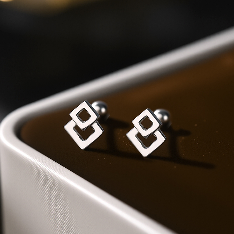足银999饰品女时尚设计感方形纯银耳钉高级感螺丝拧扣养耳洞耳环