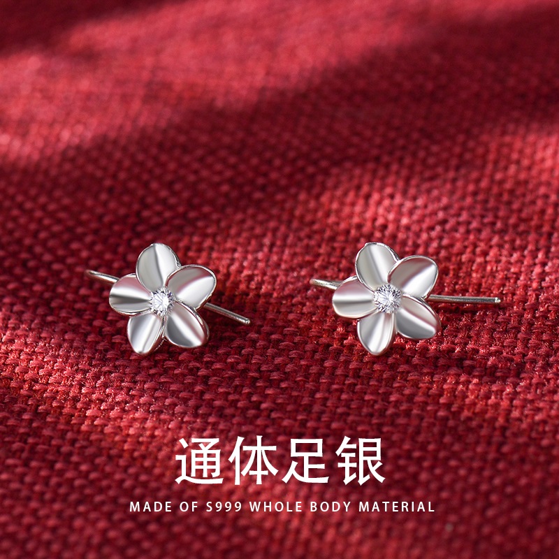 s999纯银耳环2025新款爆款高级感花朵耳挂养耳洞耳钉足银耳饰女